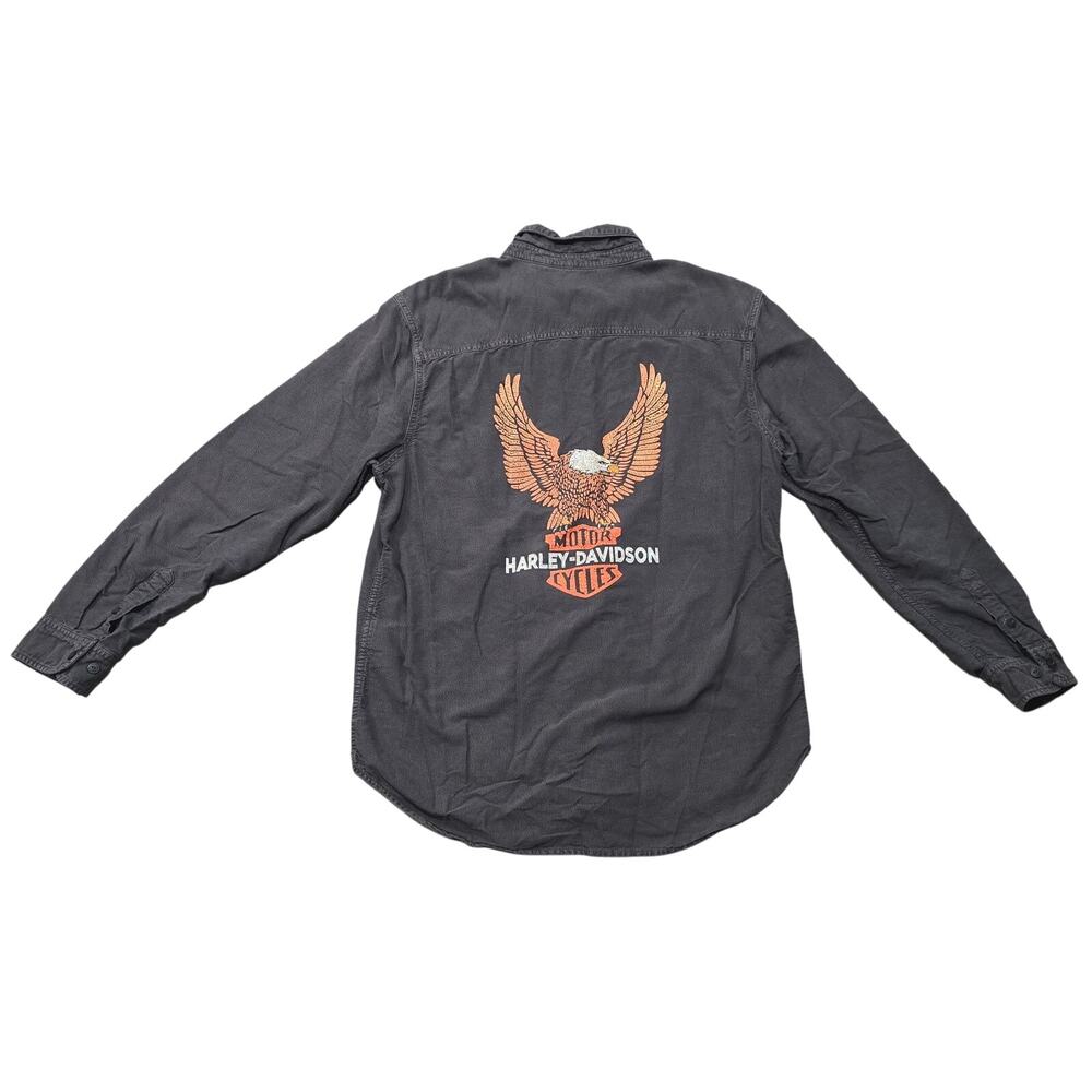 Vintage Harley Davidson Motor Cycles Black Button Up Long Sleeve Collared Shirt